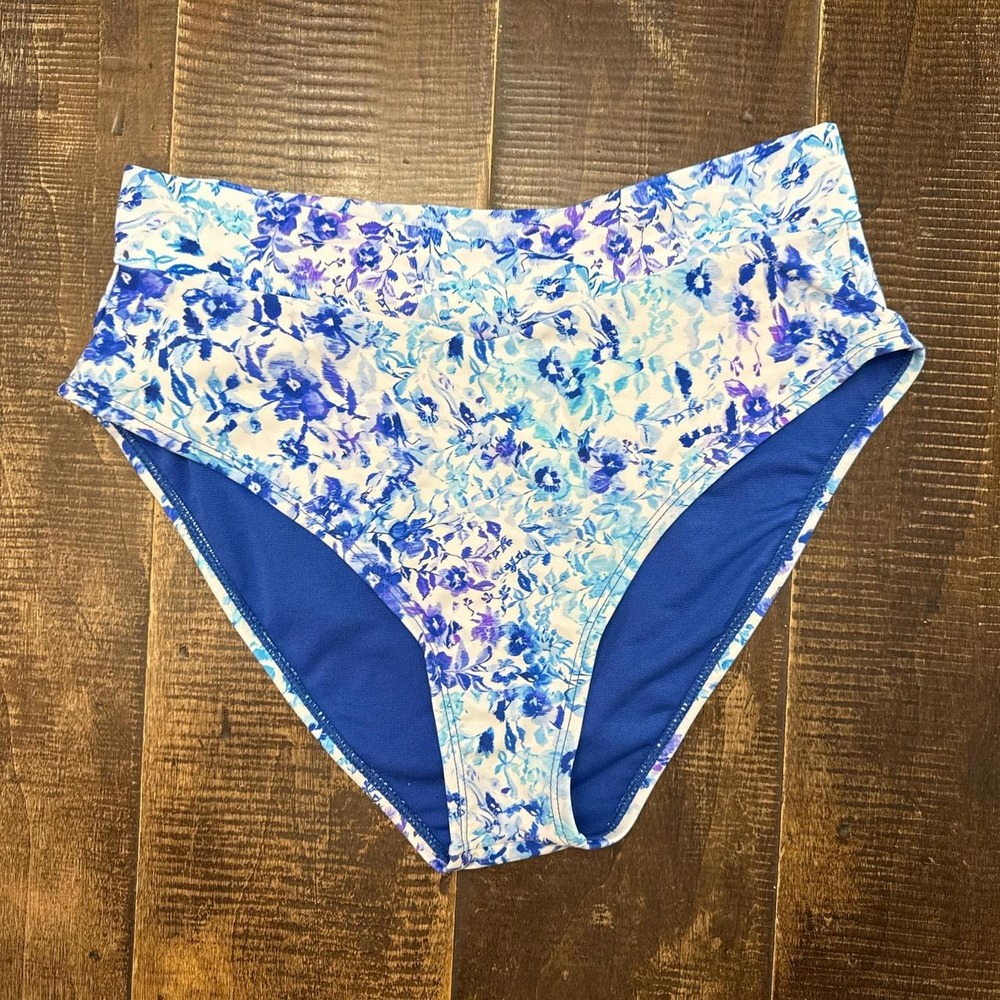 Cyn & Luca Blue Floral High-Waisted Bikini Bottoms